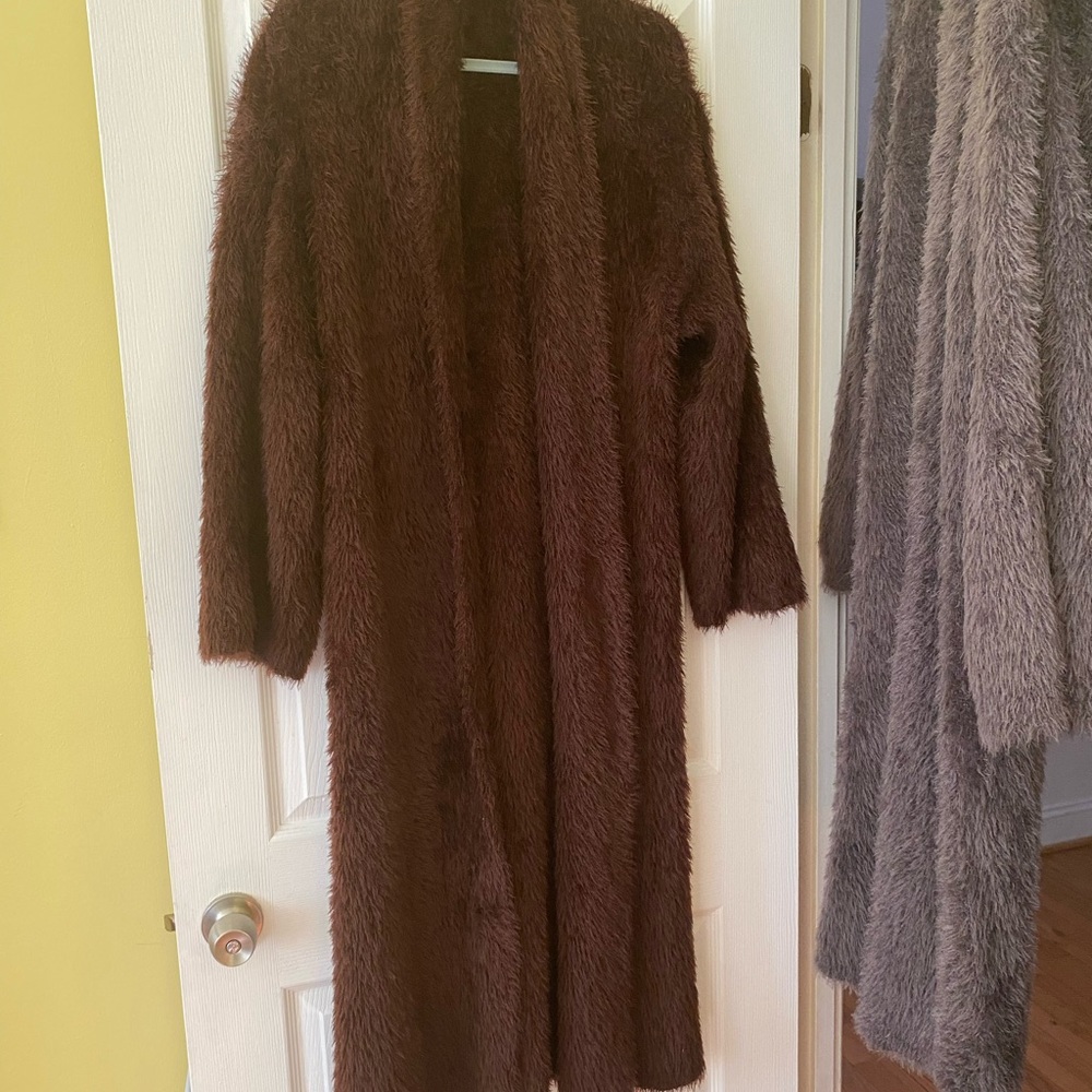 Women's Brown Fuzzy Long Coat